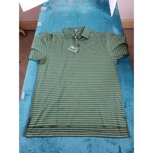 Andrew Carrington Polo Shirt Sz Large Mens Green Striped Pima Cotton Golf NWT